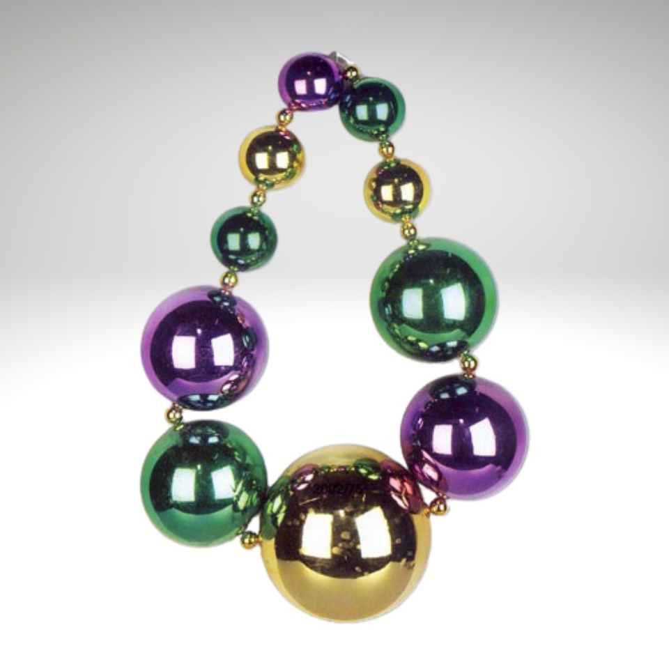 Giant jumbo Mardi Gras beads in purple, gold and green