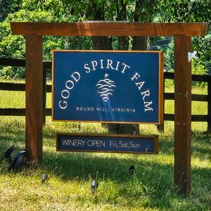 Sign board of good spirit farm winery close to the DC's