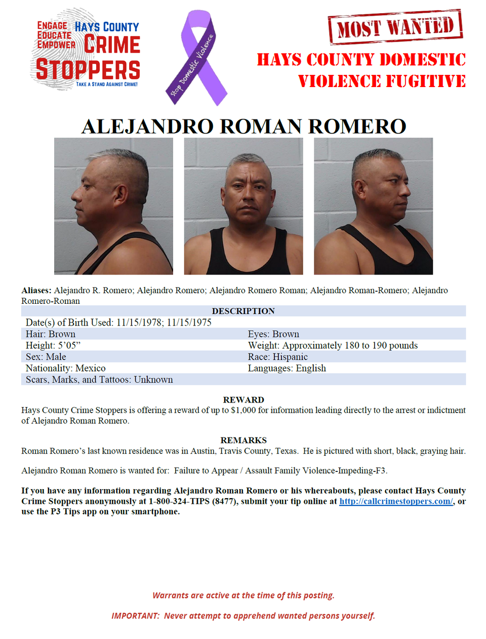 Roman romero most wanted poster