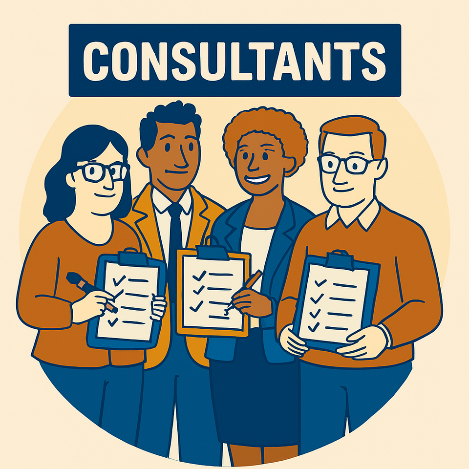 Group of consultants holding checklists in their hands 1