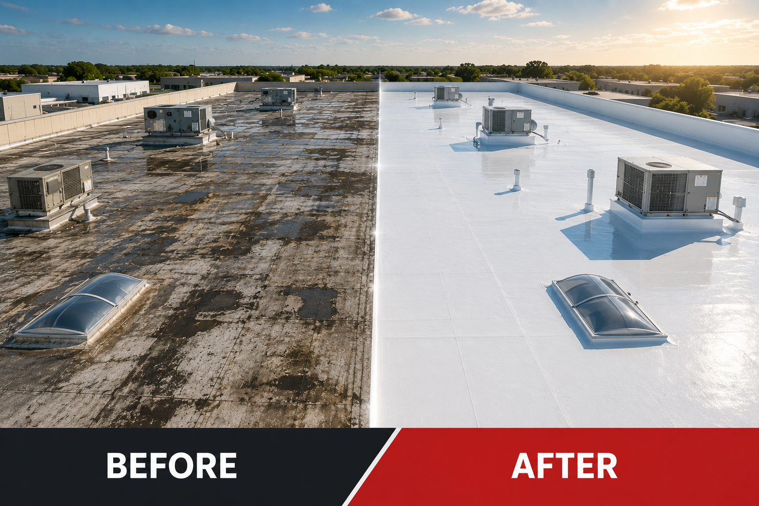 Roof restoration before and after