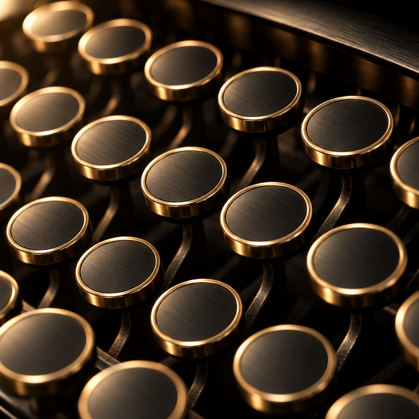 Black steel typewriter keys with polished gold rims