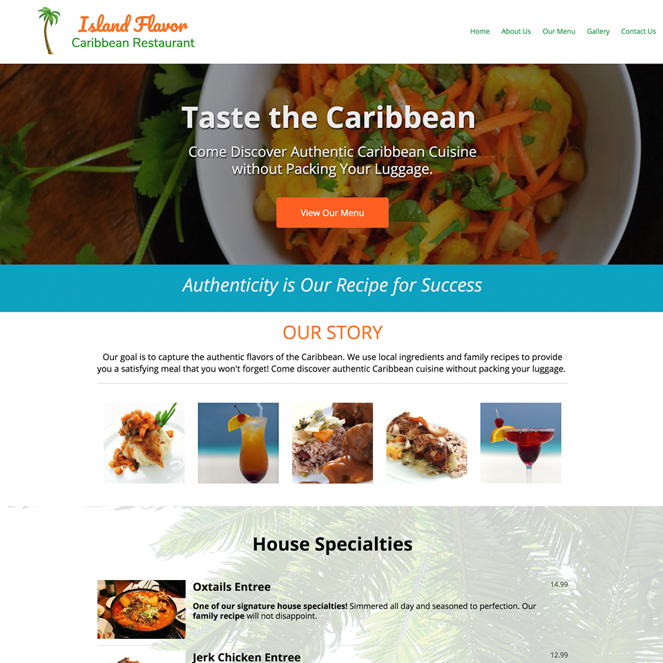Caribbean restaurant website design theme