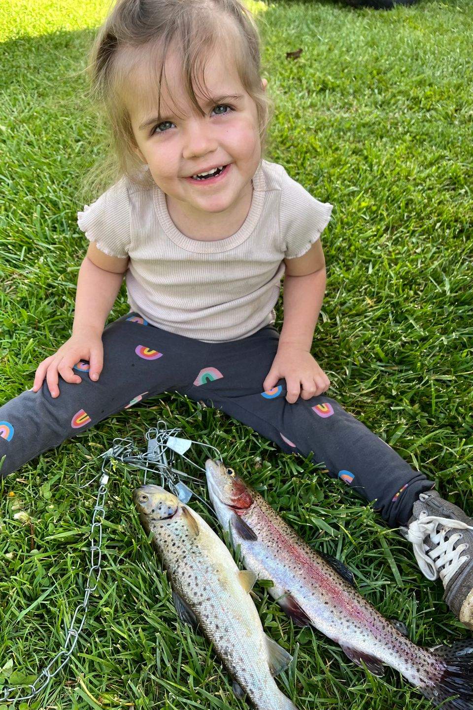 Two-year-old Sage Eberly of Stevens, PA reeled in these trout all by herself in Kettle Creek