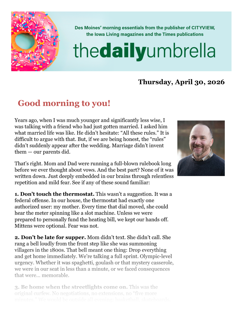 Daily umbrella april 30  bomb threat at north high   3.42 gas  why couldn’t the bad sailor learn the alphabet  1