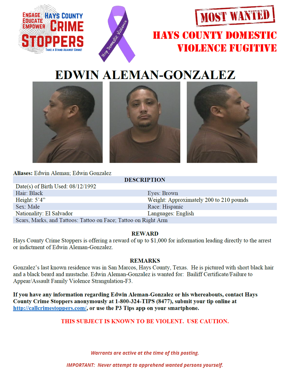 Aleman gonzalez most wanted poster