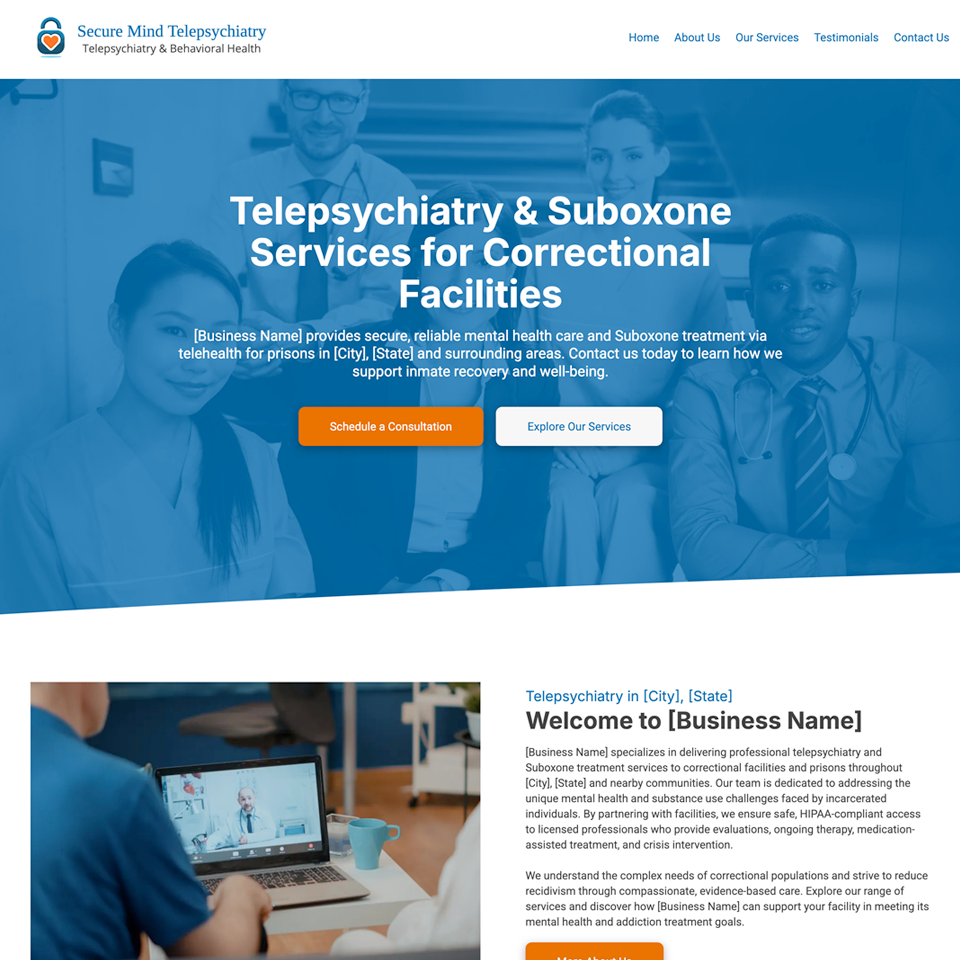 Prison telepsychiatry website design theme