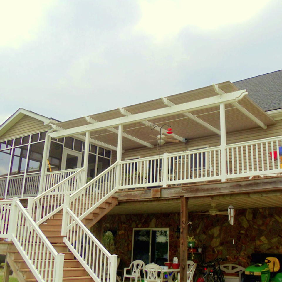 Midland vinyl fence   deck company   tulsa and coweta  oklahoma   vinyl metal wood fence sales and installation   outdoor living  roofing   white vinyl roofing over covered upper deck with railing20170611 19126 phhvmm