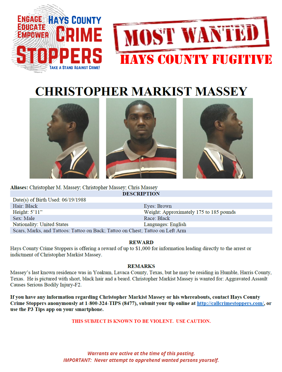 Massey most wanted poster