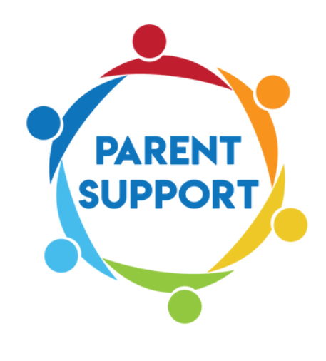 Parent Support program logo featuring colorful figures forming a circle around the words "Parent Support."