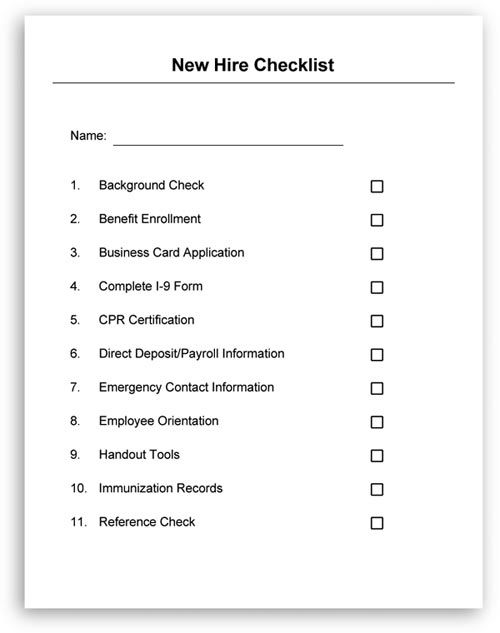 Staff files new hire checklist