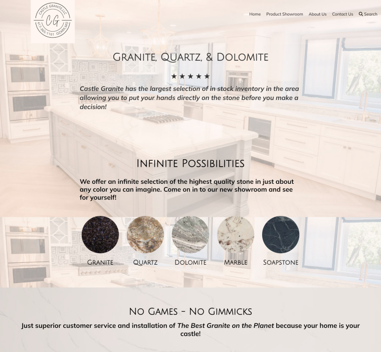 Screenshot home page castle granite