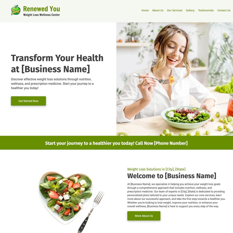 Weight loss website design theme