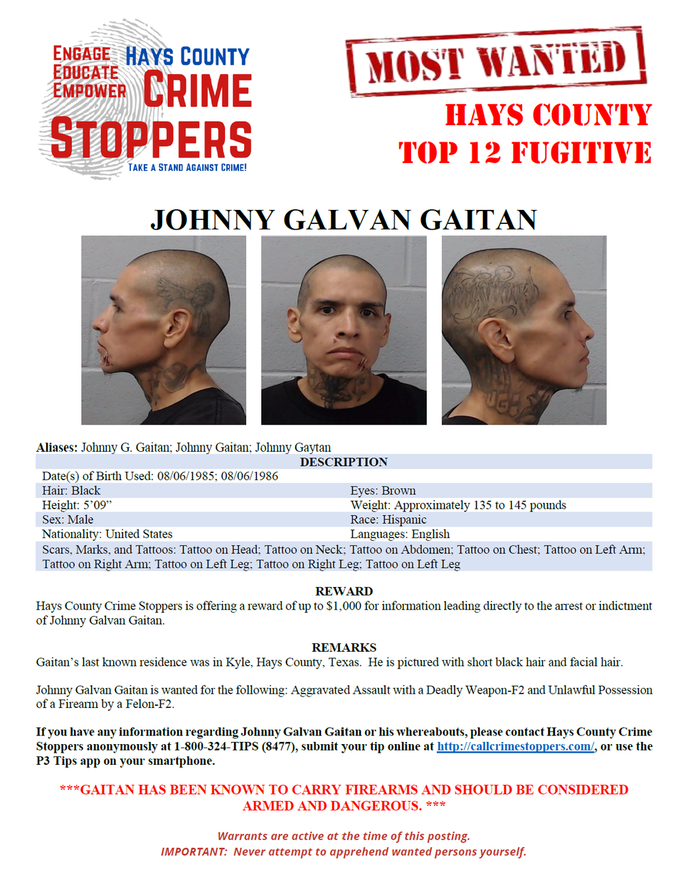 Gaitan most wanted poster