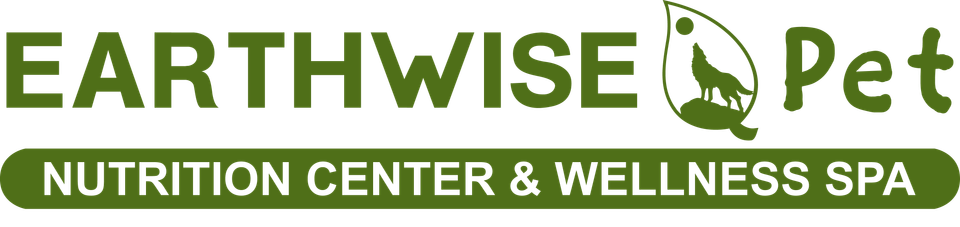 Earthwise pet log with green lettering and white background 