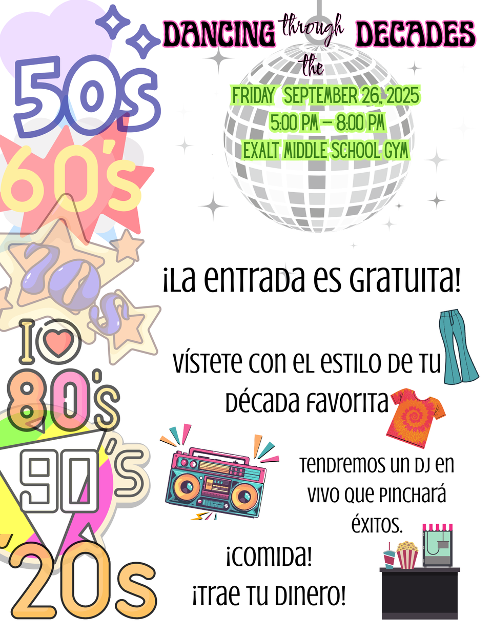 Middle school dance flyer spanish