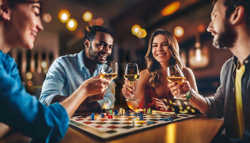 Drinking wine and playing games