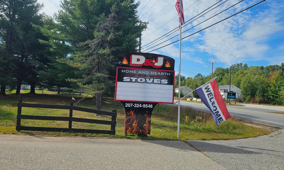 d and j home and hearth exterior signage