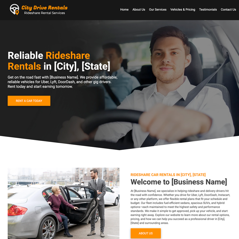 Rideshare car rentals website design template