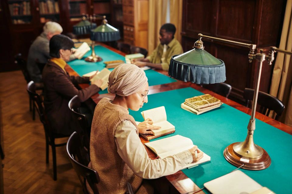 People in cozy library