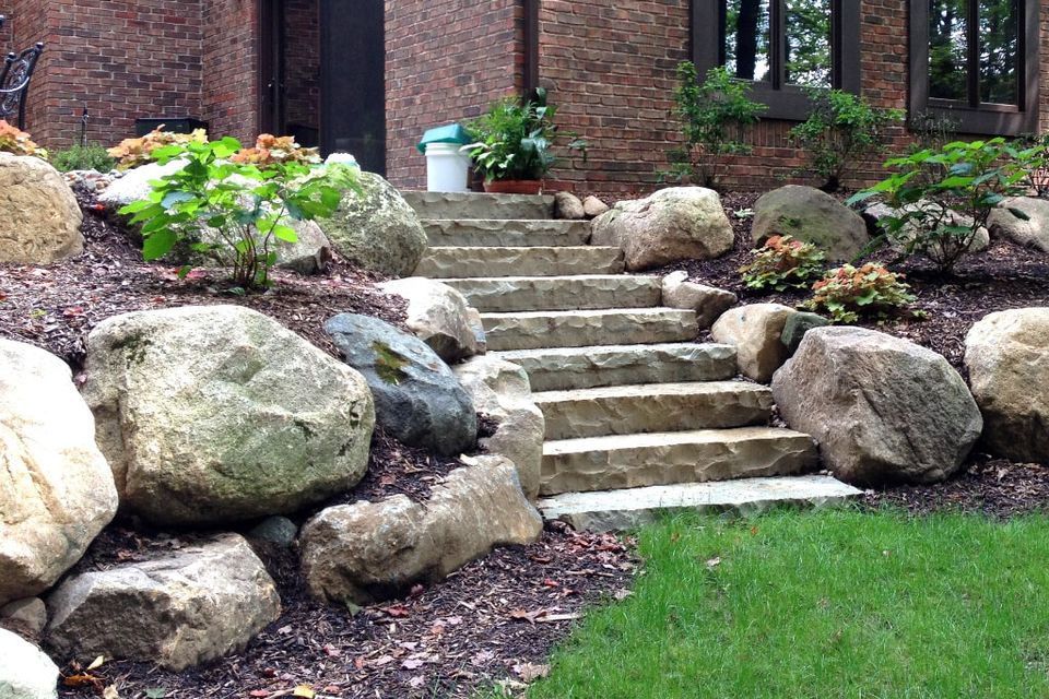 Boulder retaining wall and limestone steps for web 2 orig