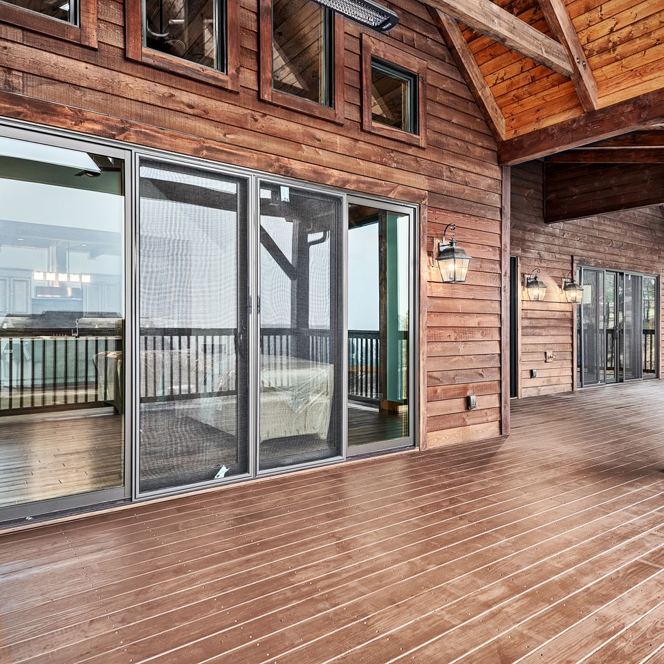 Large timberframe deck with panoramic doors