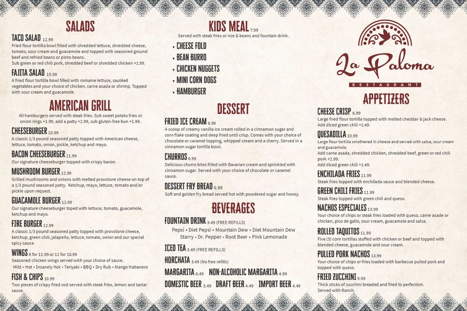 La paloma menu front (1)