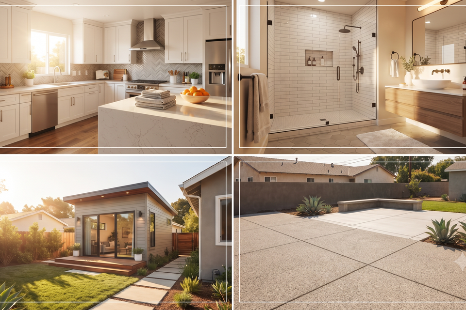 Southern California home remodeling projects including kitchen, bathroom, ADU and concrete work