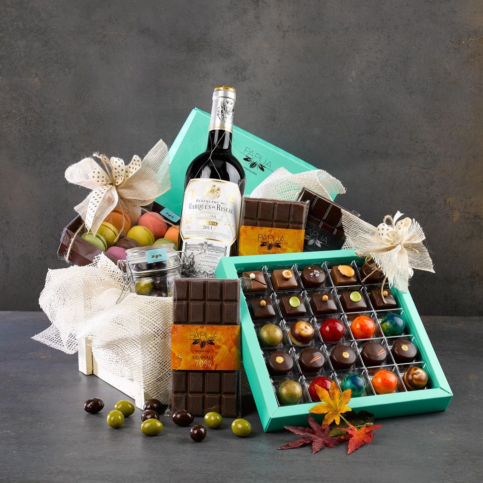 Chocolate  and wine gift basket
