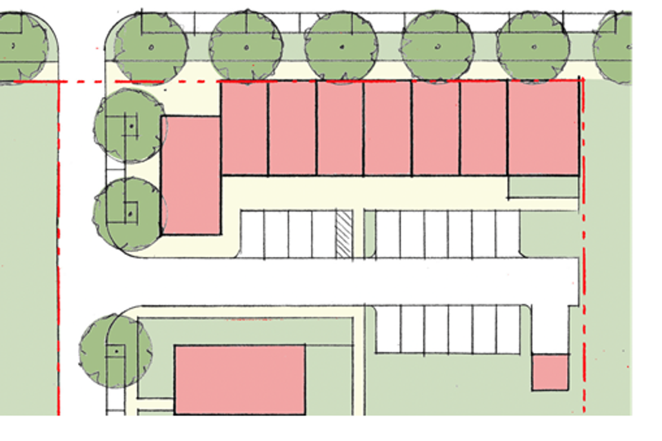 Image of mixed use site plan with 8 live work sites e1639472118741