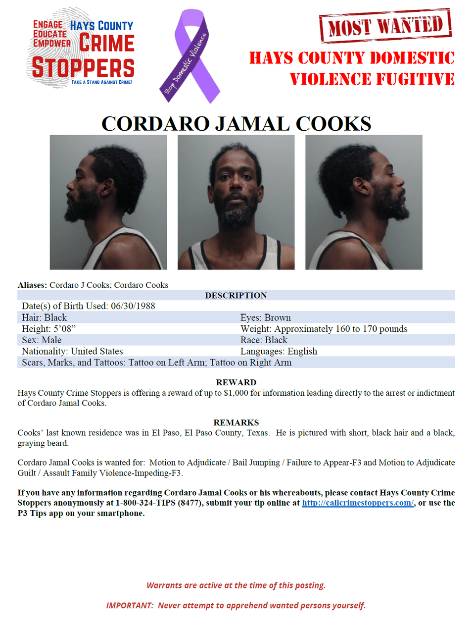 Cooks most wanted poster