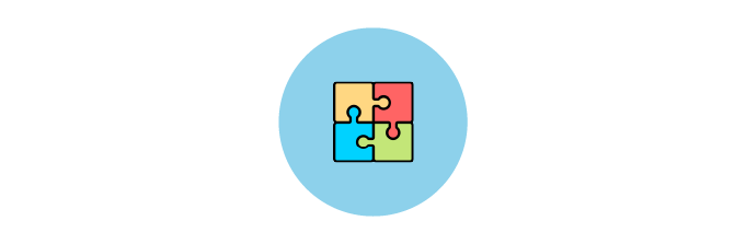 Icon pic of 4 puzzle pieces connected together making a square