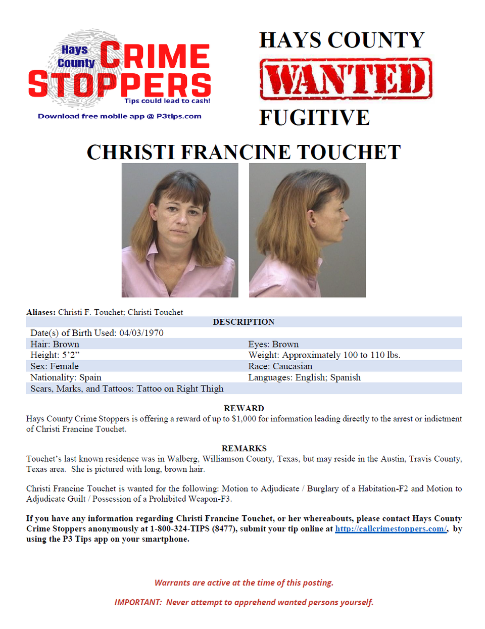 Touchet wanted poster