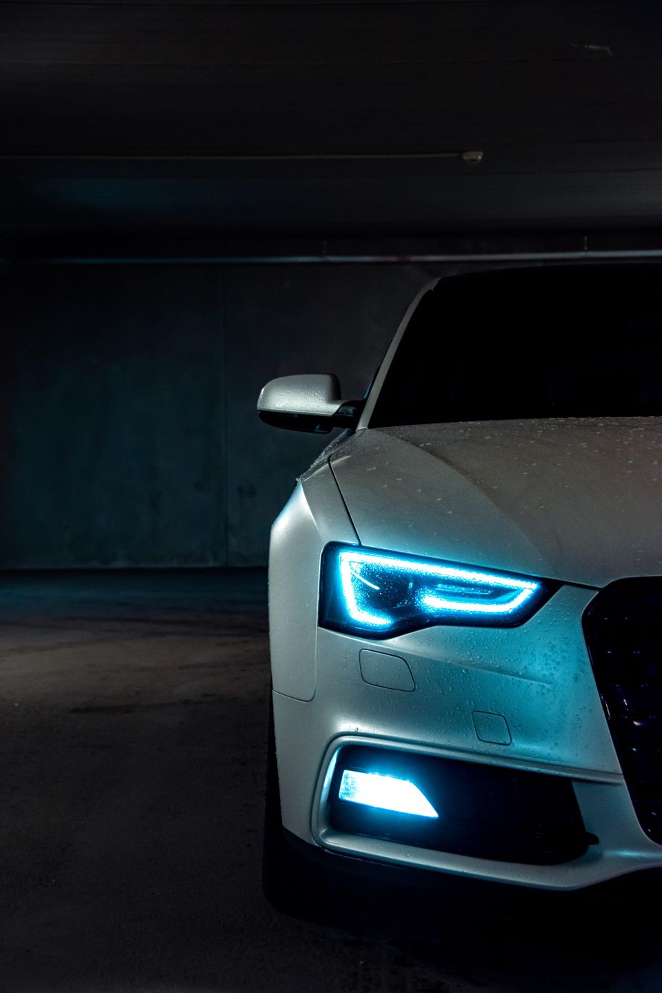 custom headlights on white car
