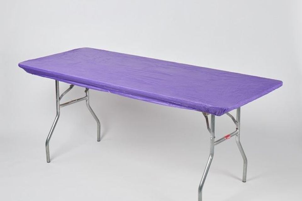 Rectangle plastic fitted table cover purple