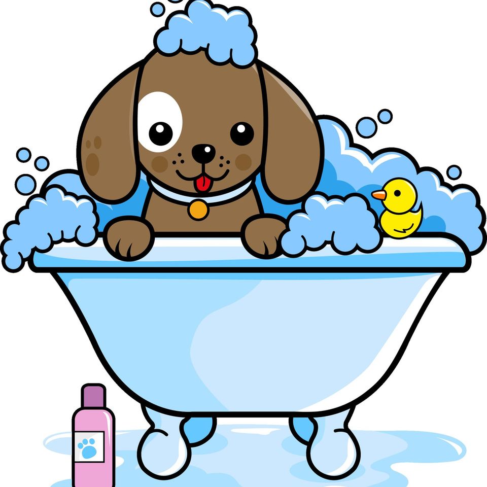 Cute cartoon dog in a bath tub taking a bubble bath puppy 