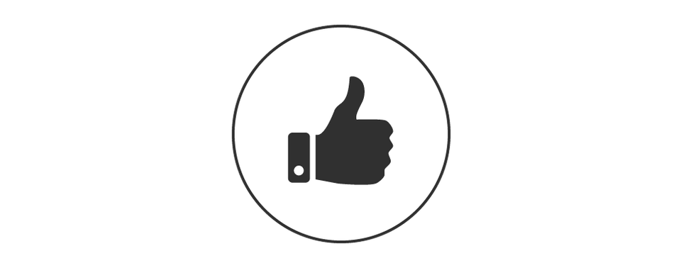 Image of a circle illustratioin of a thumbs up in black & white.