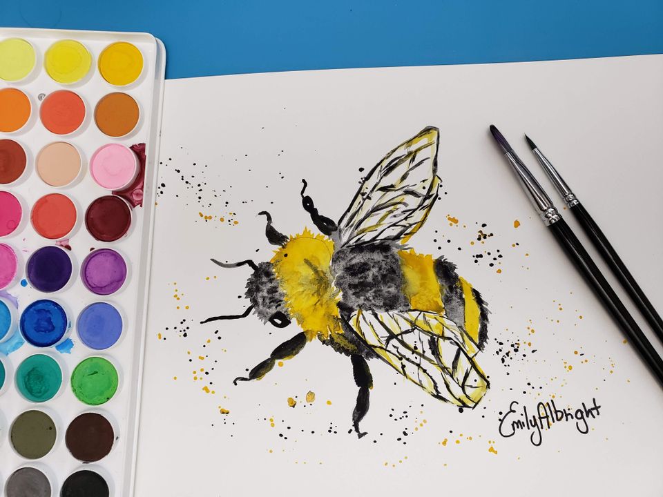 Bee Watercolor How to Paint artist emily albright