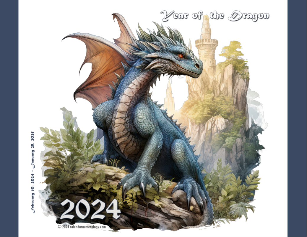 Year of the Wood Dragon 2024 calendar with Numerology and Chinese