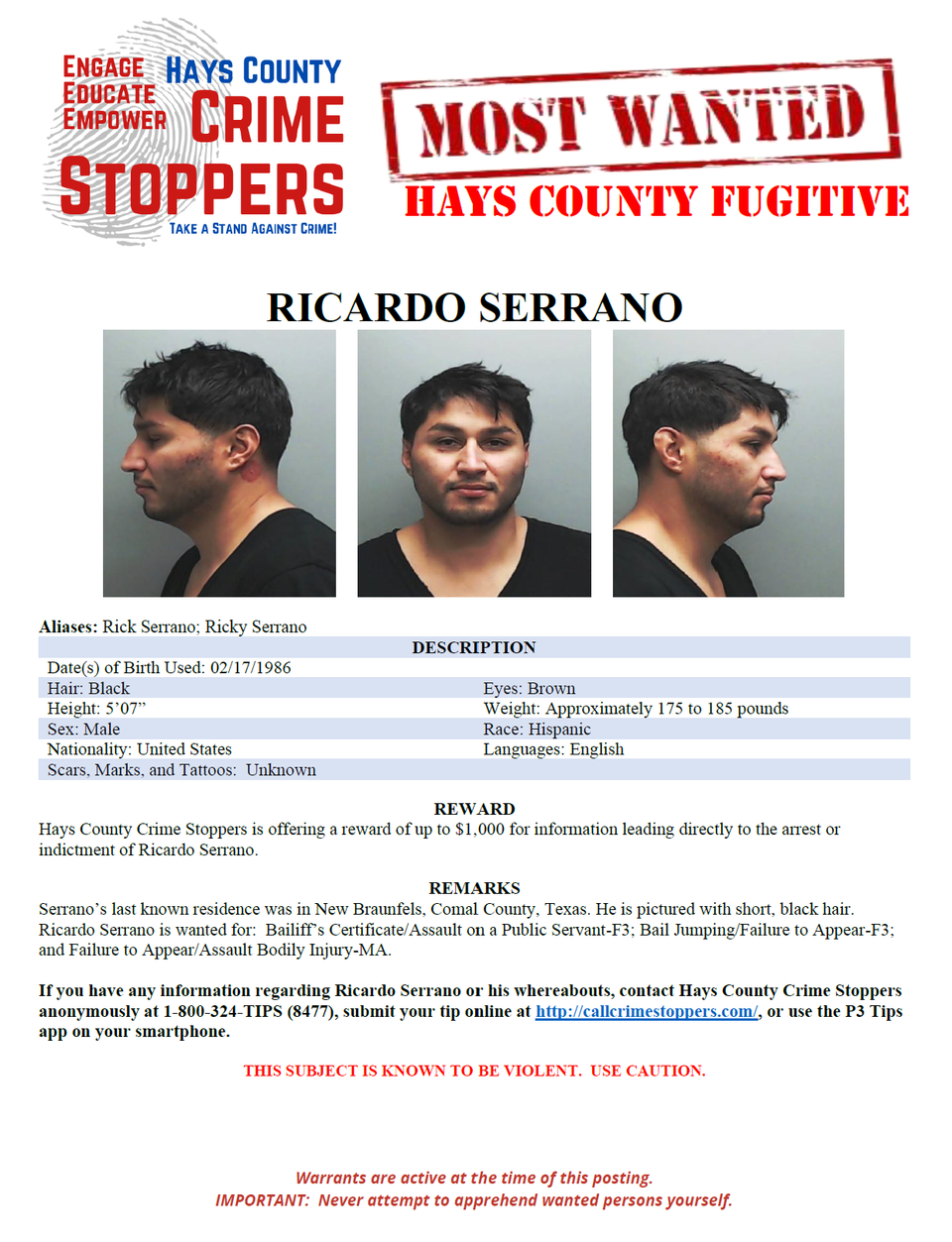 Serrano most wanted poster
