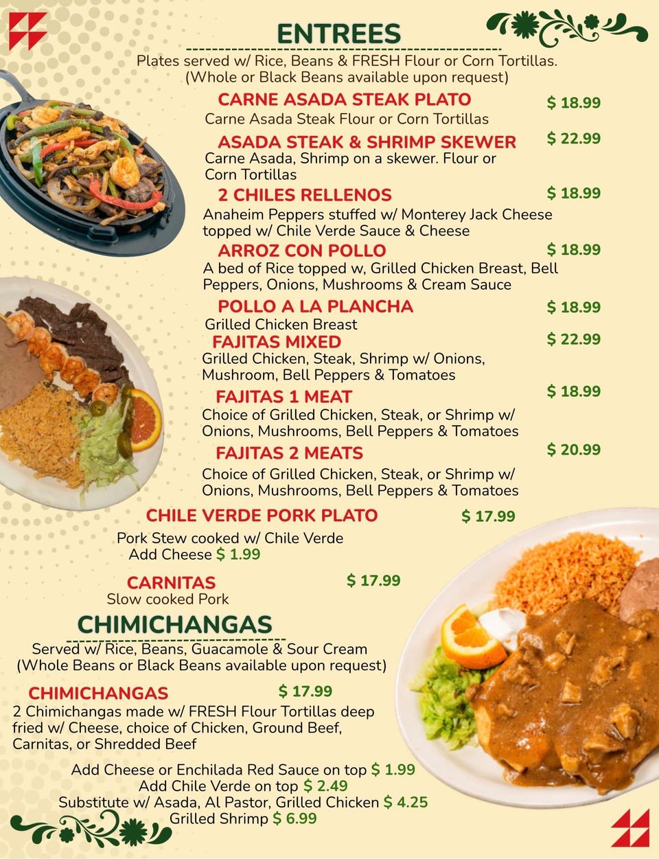 Los garcia menu 04 entrees chimichangas