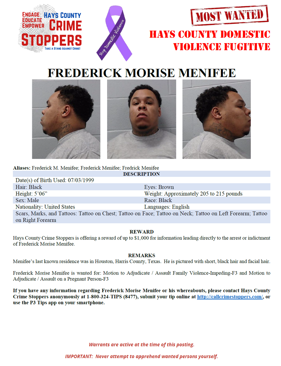 Menifee most wanted poster