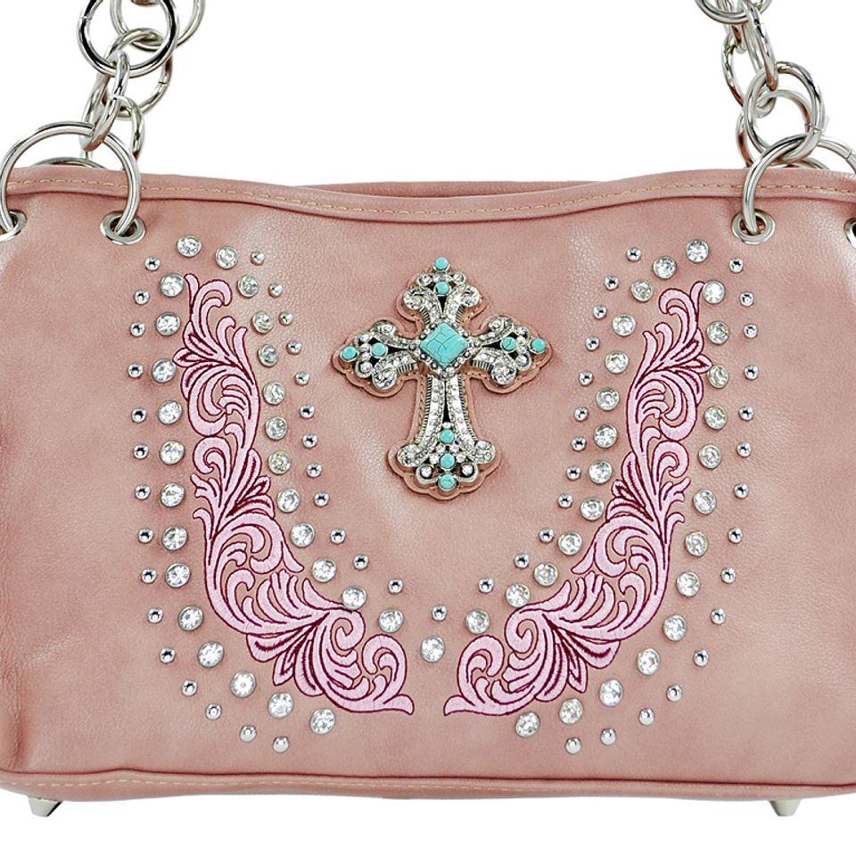 Bedazzled purse with rhinestones and turquoise cross 