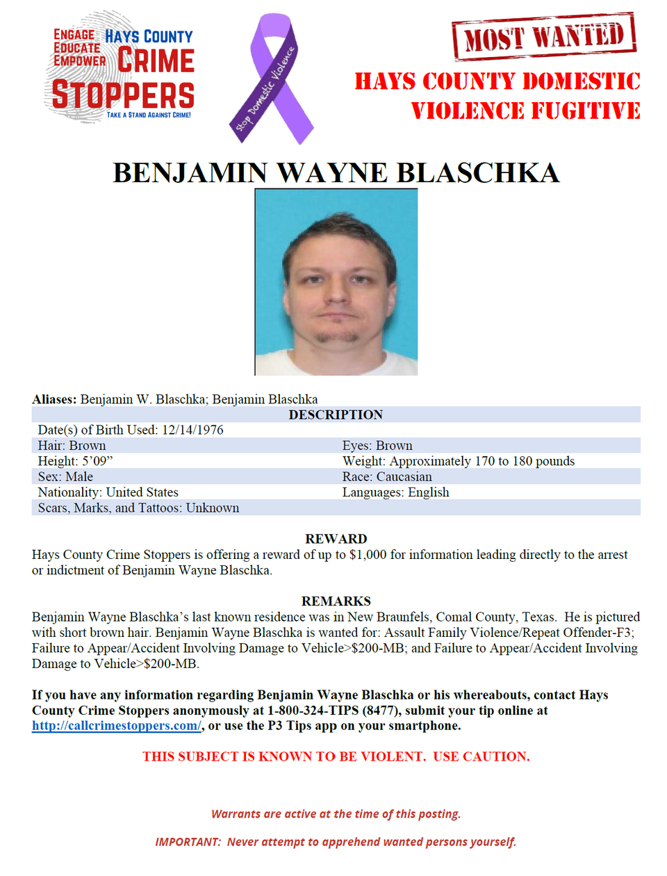 Blaschka most wanted poster