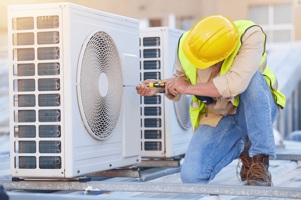 working on hvac on roof