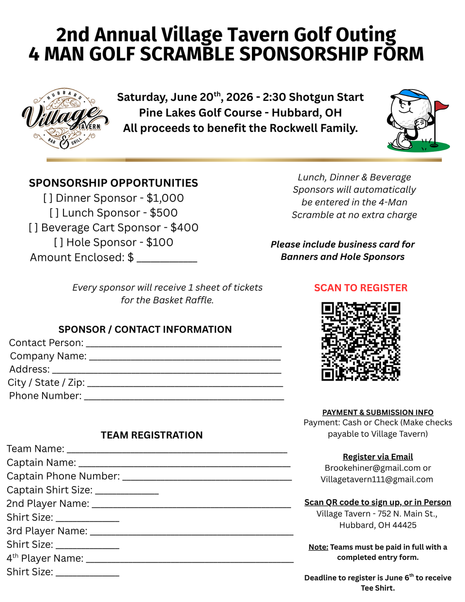 4 Man Golf Scramble Sponsorship Form