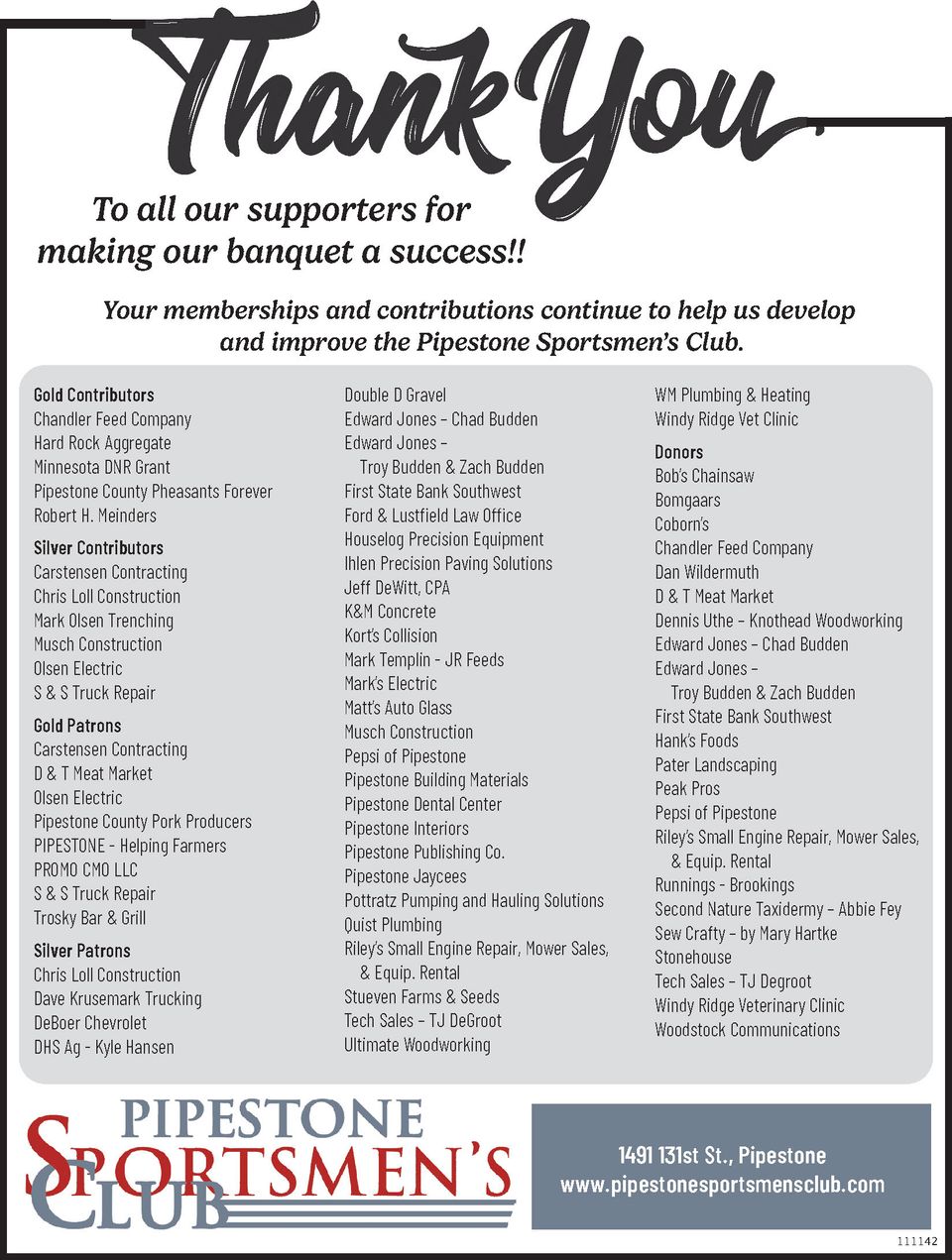 Sportsmensclub thank you