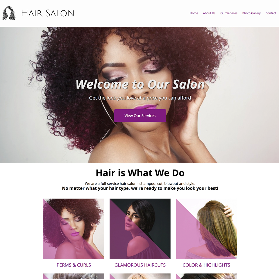 Hair salon website design theme