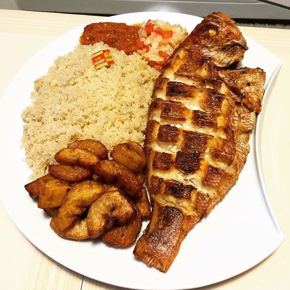 Attieke  alloco and baked fish