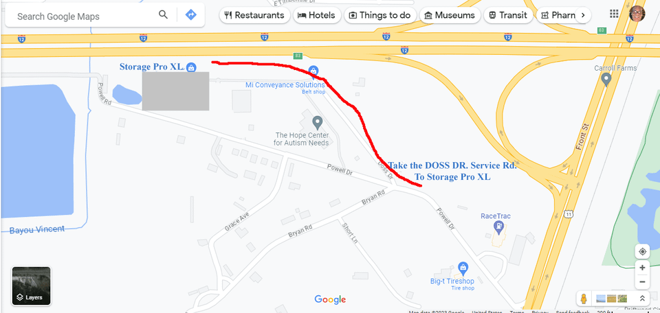 Directions to storage proxy storage facility in Slidell LA